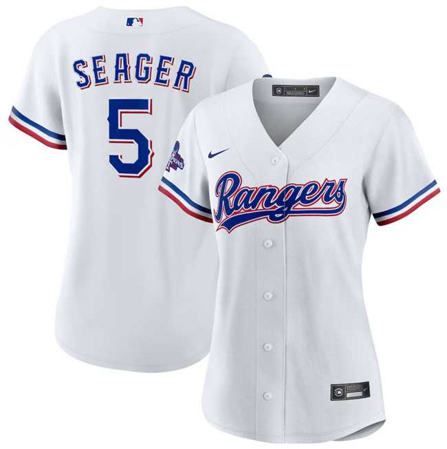 Womens Texas Rangers #5 Corey Seager White 2023 World Series Champions Stitched Jersey(Run Small) Dzhi